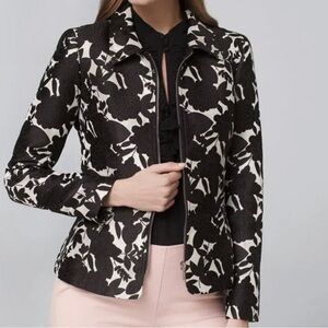 WHBM Brocade Black & White Zipper Jacket Coat size 0 xs